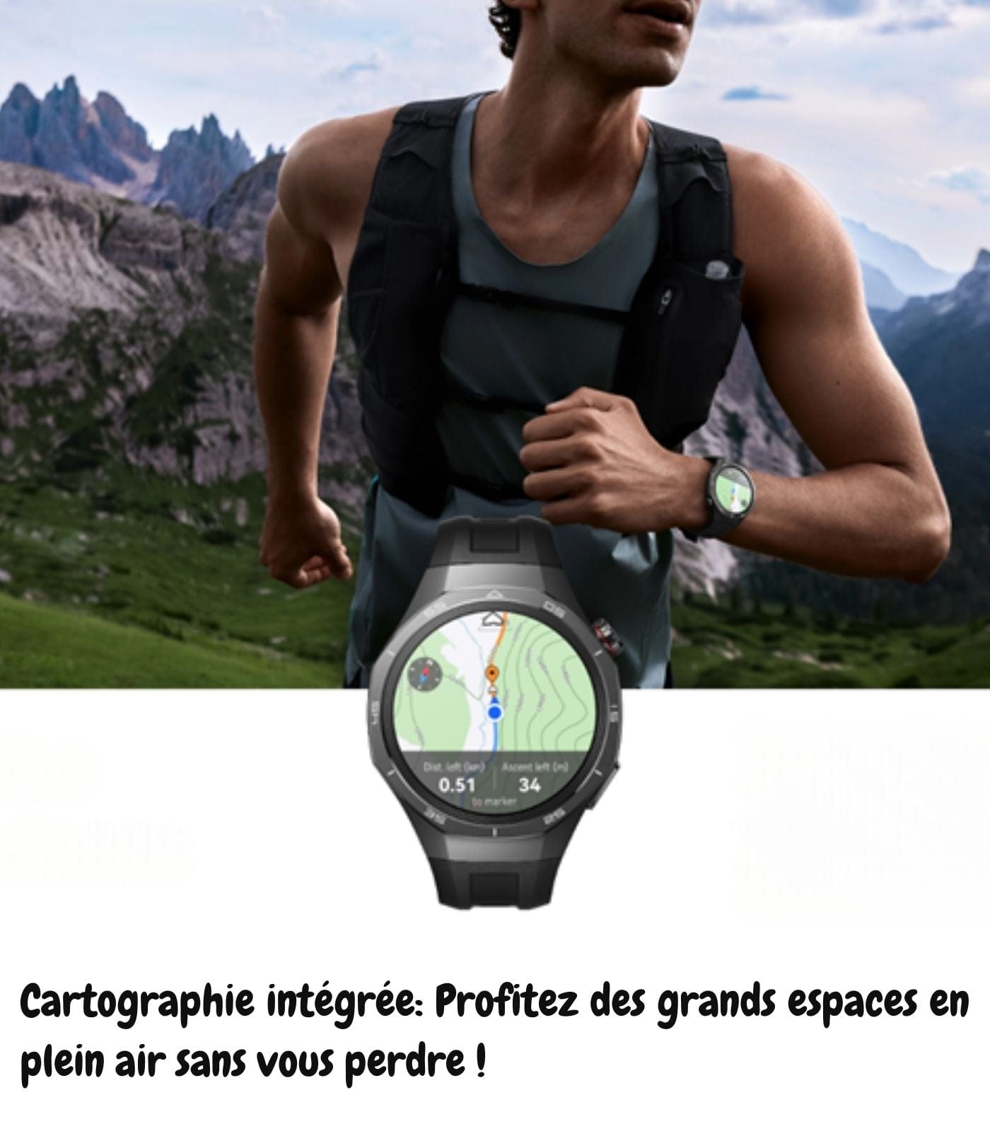 Montre GPS randonnée avec cartographie, étanche IP68, Altimètre, assistant vocal, haute autonomie