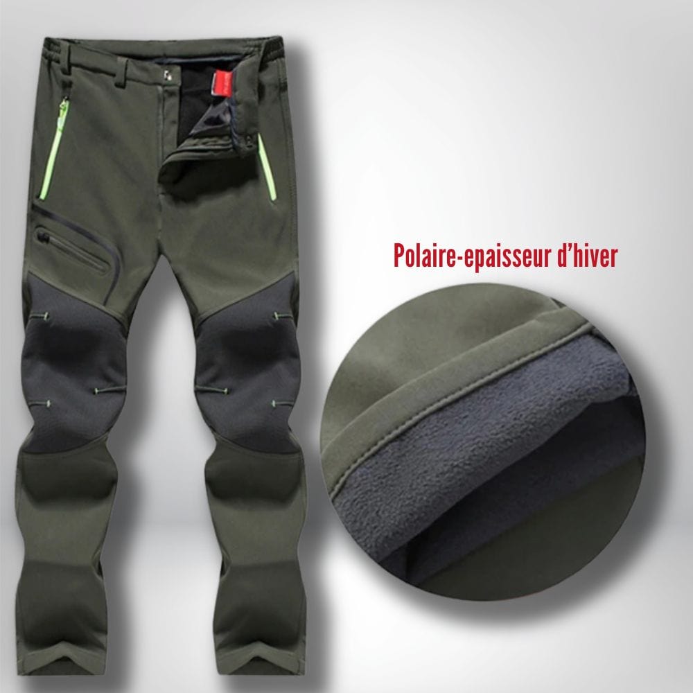 Pantalon alpinisme | HikingHavens® Vert épais- POLAIRE POUR HIVER / L 45-55kg