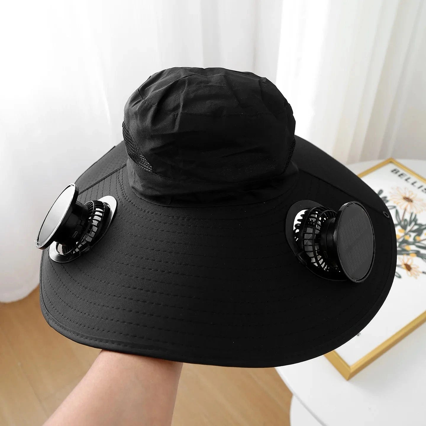 Summer for Outdoor Camping Fishing Hiking Cap Sunscreen Fisherman Hat SolarFan Cap Portable Solar Charging Cap with Fan Suitable black / 60cm