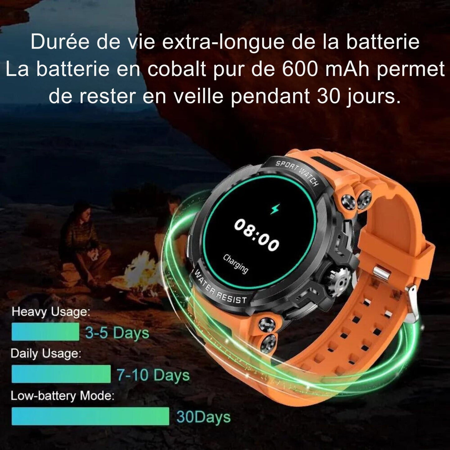 Montre connectée de randonnée, haute autonomie, GPS précis, Étanchéité IP68