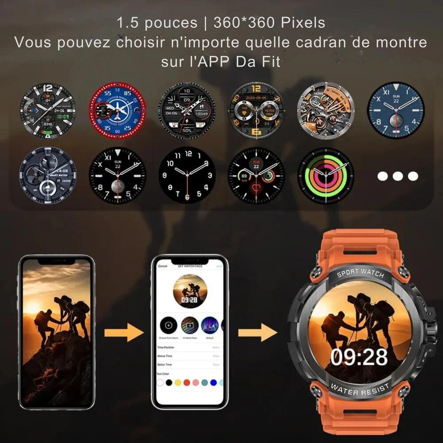 Montre connectée de randonnée, haute autonomie, GPS précis, Étanchéité IP68