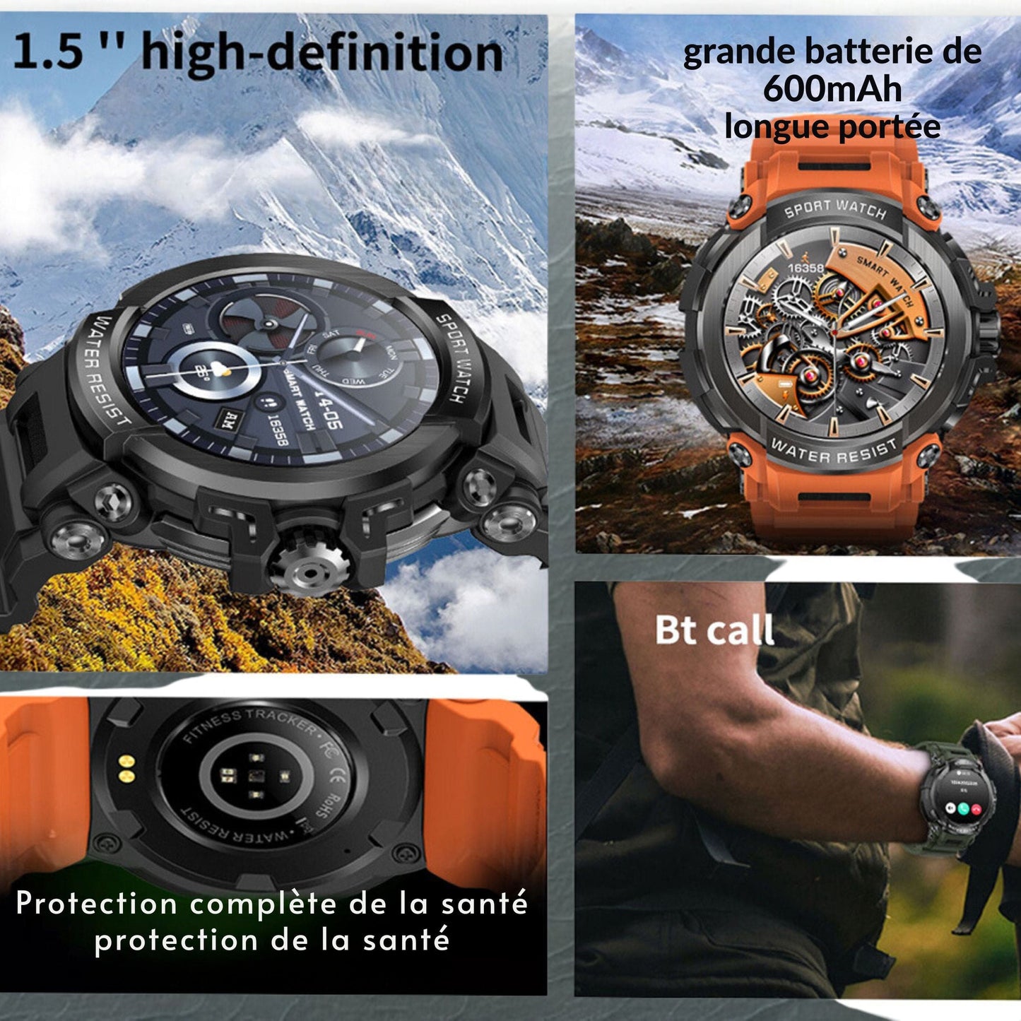 Montre connectée de randonnée, haute autonomie, GPS précis, Étanchéité IP68