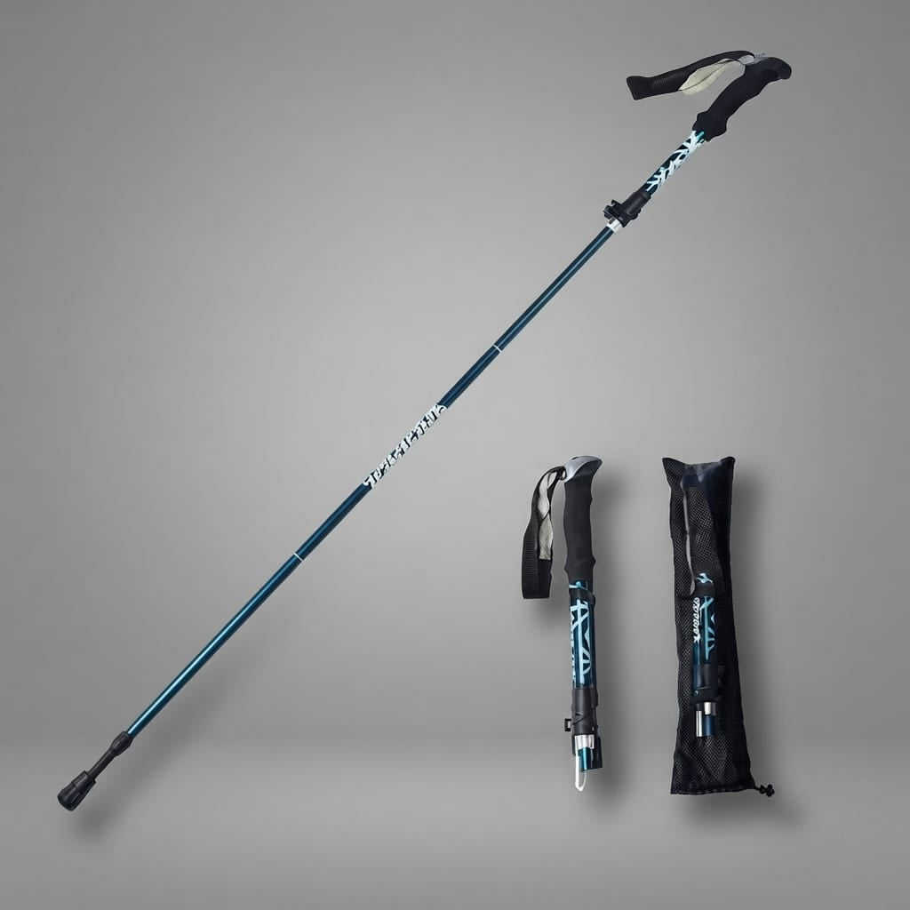 baton de marche carbone Bleu