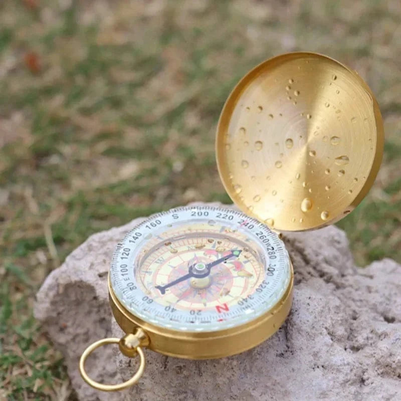 G50 Camping Compass Pure Copper Pocket Watch Multifunctional Covered Luminous Retro Flip Cover Compass Outdoor Hiking Navigation Gold