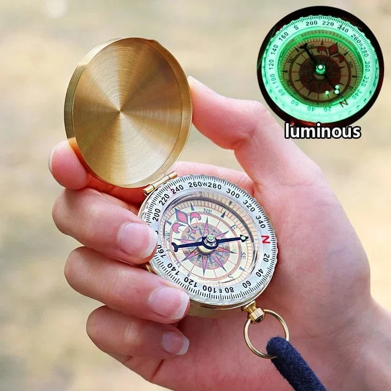G50 Camping Compass Pure Copper Pocket Watch Multifunctional Covered Luminous Retro Flip Cover Compass Outdoor Hiking Navigation Gold