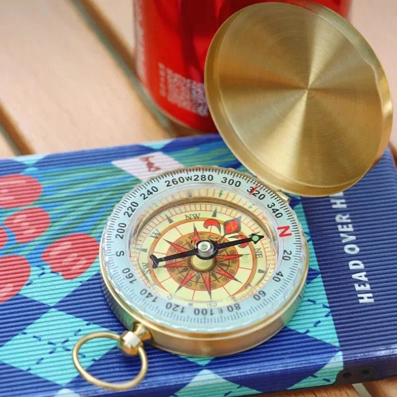G50 Camping Compass Pure Copper Pocket Watch Multifunctional Covered Luminous Retro Flip Cover Compass Outdoor Hiking Navigation Gold