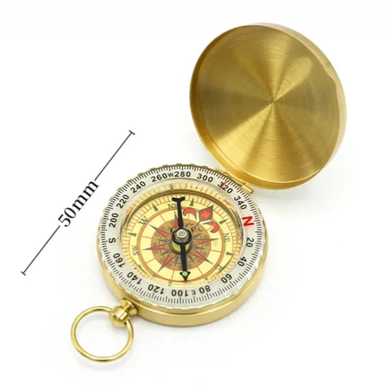 G50 Camping Compass Pure Copper Pocket Watch Multifunctional Covered Luminous Retro Flip Cover Compass Outdoor Hiking Navigation Gold