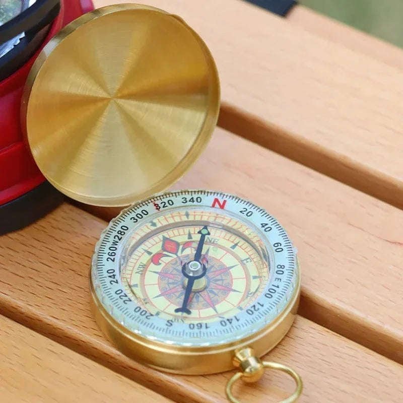 G50 Camping Compass Pure Copper Pocket Watch Multifunctional Covered Luminous Retro Flip Cover Compass Outdoor Hiking Navigation Gold