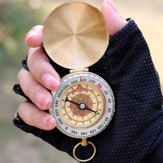 G50 Camping Compass Pure Copper Pocket Watch Multifunctional Covered Luminous Retro Flip Cover Compass Outdoor Hiking Navigation Gold