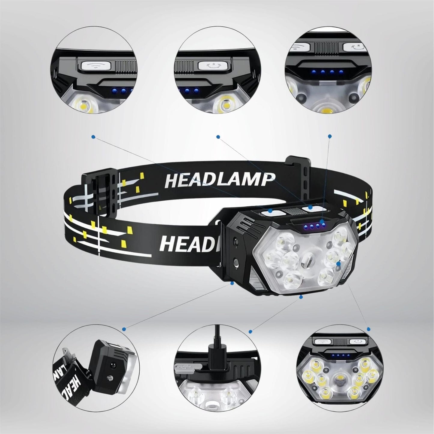 Lampe Frontale LED Puissante Noir