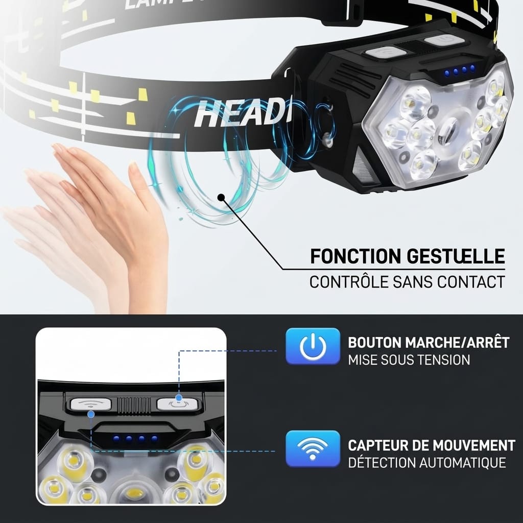 Lampe Frontale LED Puissante Noir
