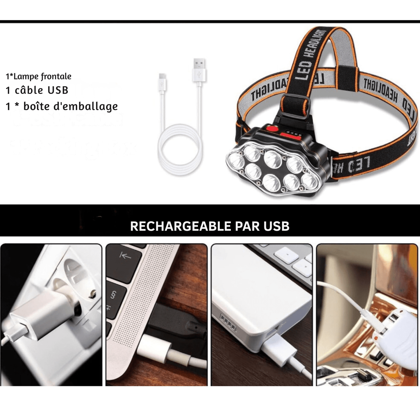 lampe frontale randonnée Noir