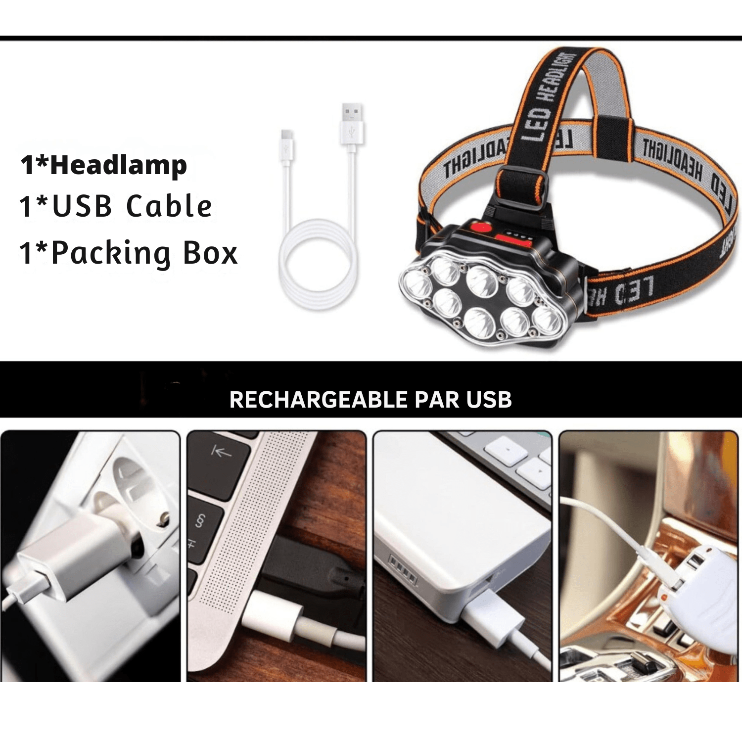 lampe frontale randonnée Noir