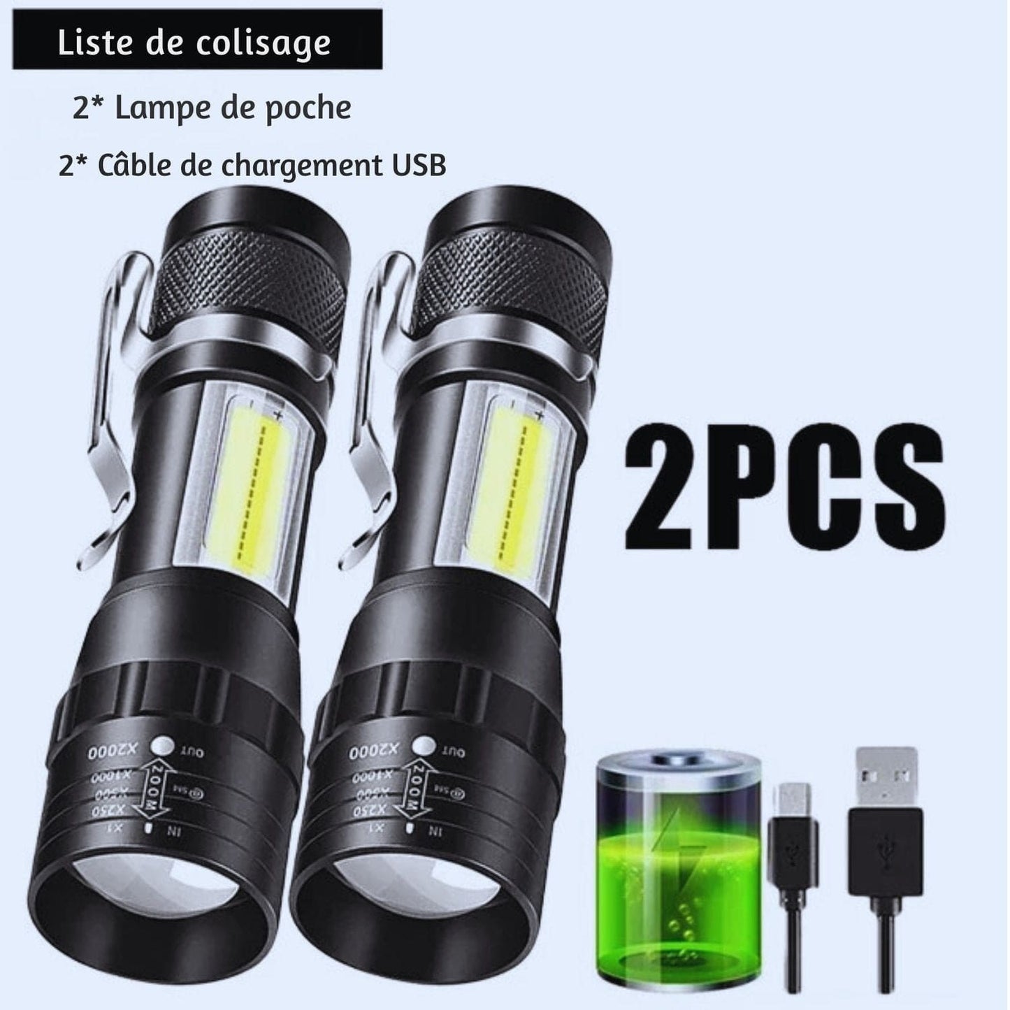 mini lampe torche puissante 2pcs