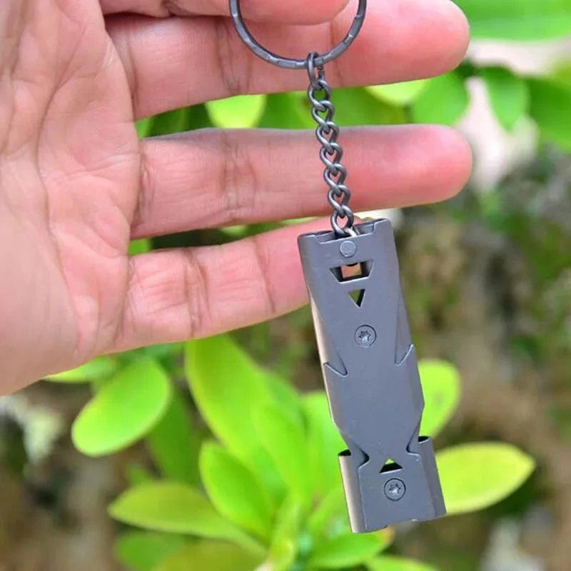 Outdoor High Decibel Portable Keychain Whistle Stainless Steel Double Pipe Emergency Survival Whistle Multifunction Tools