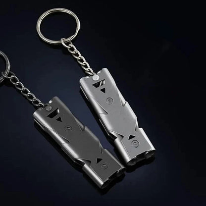 Outdoor High Decibel Portable Keychain Whistle Stainless Steel Double Pipe Emergency Survival Whistle Multifunction Tools