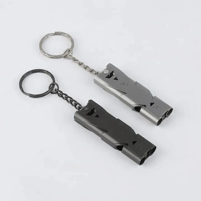 Outdoor High Decibel Portable Keychain Whistle Stainless Steel Double Pipe Emergency Survival Whistle Multifunction Tools