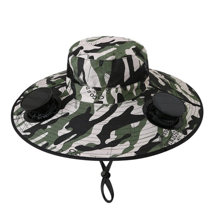 Summer for Outdoor Camping Fishing Hiking Cap Sunscreen Fisherman Hat SolarFan Cap Portable Solar Charging Cap with Fan Suitable Camouflage2 / 60cm