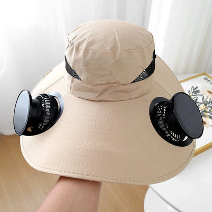 Summer for Outdoor Camping Fishing Hiking Cap Sunscreen Fisherman Hat SolarFan Cap Portable Solar Charging Cap with Fan Suitable Khaki / 60cm