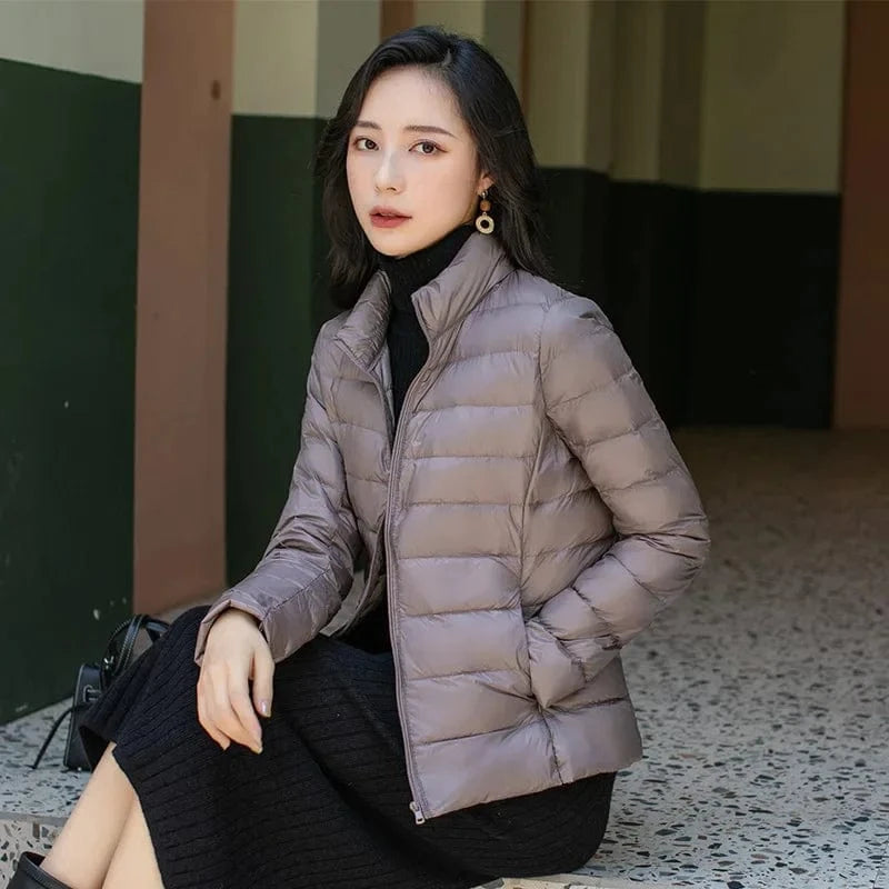 Winter Women's Light Down Hooded Jacket,Red Blue Khaki Green Available,European Size S-XXL,Women Coats Collar Khaki / XXL