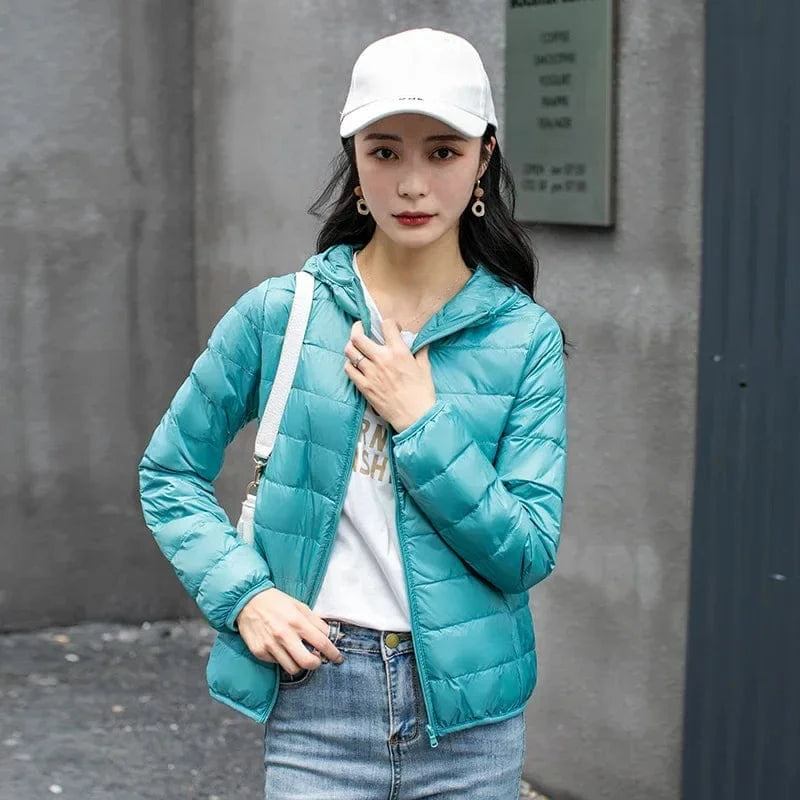 Winter Women's Light Down Hooded Jacket,Red Blue Khaki Green Available,European Size S-XXL,Women Coats Green / L